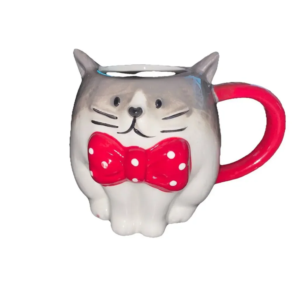 2023 Target Wondershop Cat with Polka Dot Bow Tie Coffee Tea Earthenware Mug